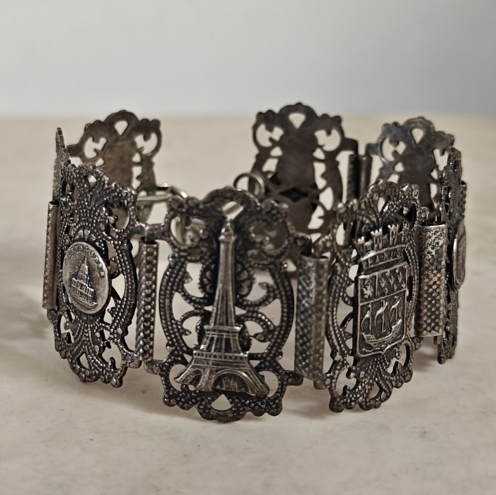 Vintage France Paris Depose France Silver Charm Bracelet